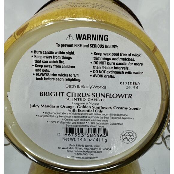 HTF~Bath & Body Works Bright Citrus Sunflower 🌻~3 Wick Large Candle~Very Rare - Picture 7 of 7